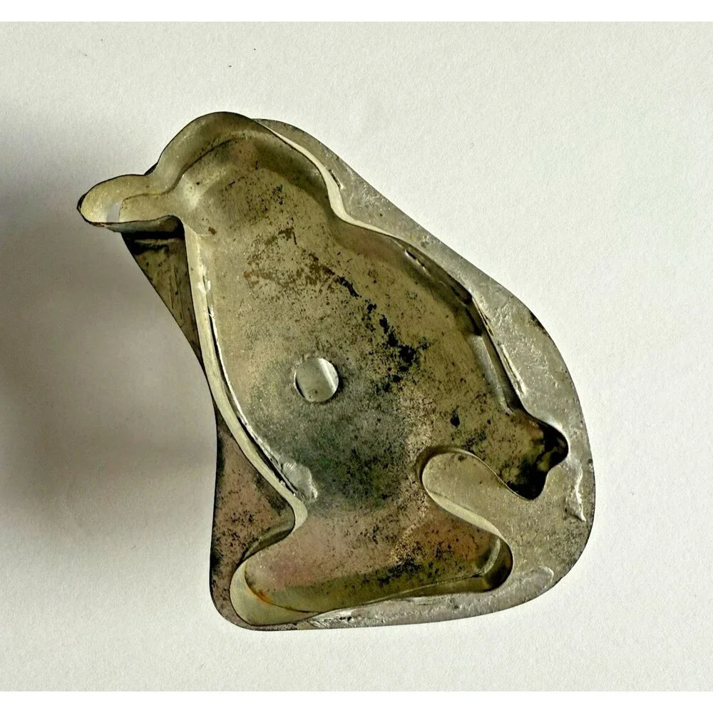 Antique Flat Back Tin Cookie Cutter Biscuit Cat Penguin Primitive Lot of 3